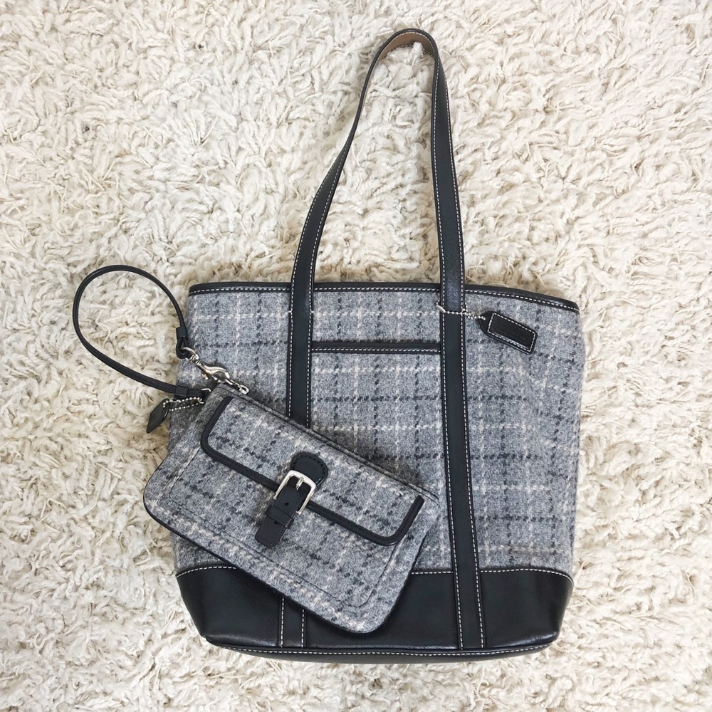 Coach Hampton Wool & Leather Tote and Wristlet